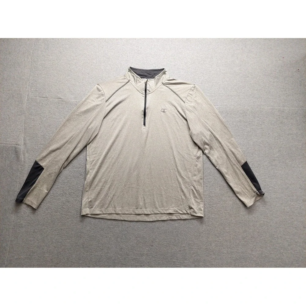 Champion Men Athletic Top L Gray Logo 1/4 Zip Mock Neck Performance Pullover